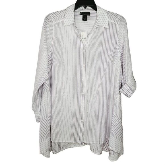 NEW Lane Bryant Button Down Shirt Sz 18 20 White Purple Stripe Long Sleeve - Picture 1 of 6